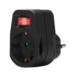 Αντάπτορας ρεύματος σούκο κάθετο 1 θέσης με διακόπτη SAS μαύρο