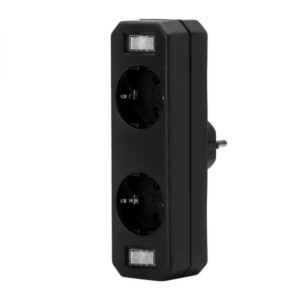 Αντάπτορας ρεύματος σούκο κάθετο 2 θέσεων με 2 διακόπτες SAS μαύρο