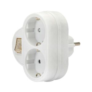 Αντάπτορας ρεύματος σούκο κάθετος 2 θέσεων με διακόπτη SAS λευκό
