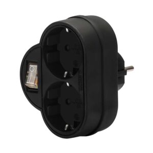 Αντάπτορας ρεύματος σούκο κάθετος 2 θέσεων με διακόπτη SAS μαύρο