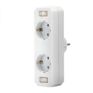 Αντάπτορας ρεύματος σούκο κάθετο 2 θέσεων με 2 διακόπτες SAS λευκό