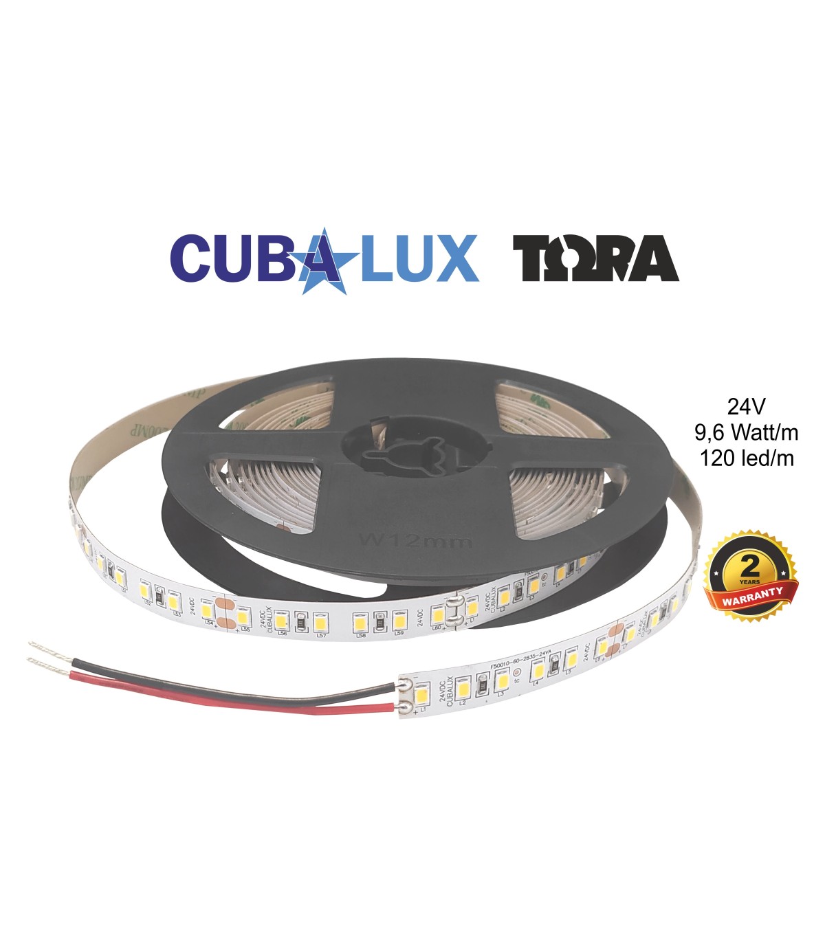 Ταινία LED 9,6 Watt 24V θερμό λευκό CRI80 IP20 120LED/M CUBALUX
