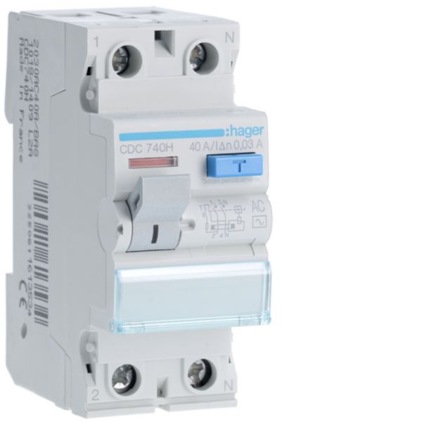 Ρελέ διαφυγής 2*40Α 6kΑ τύπου ΑC 30mA HAGER